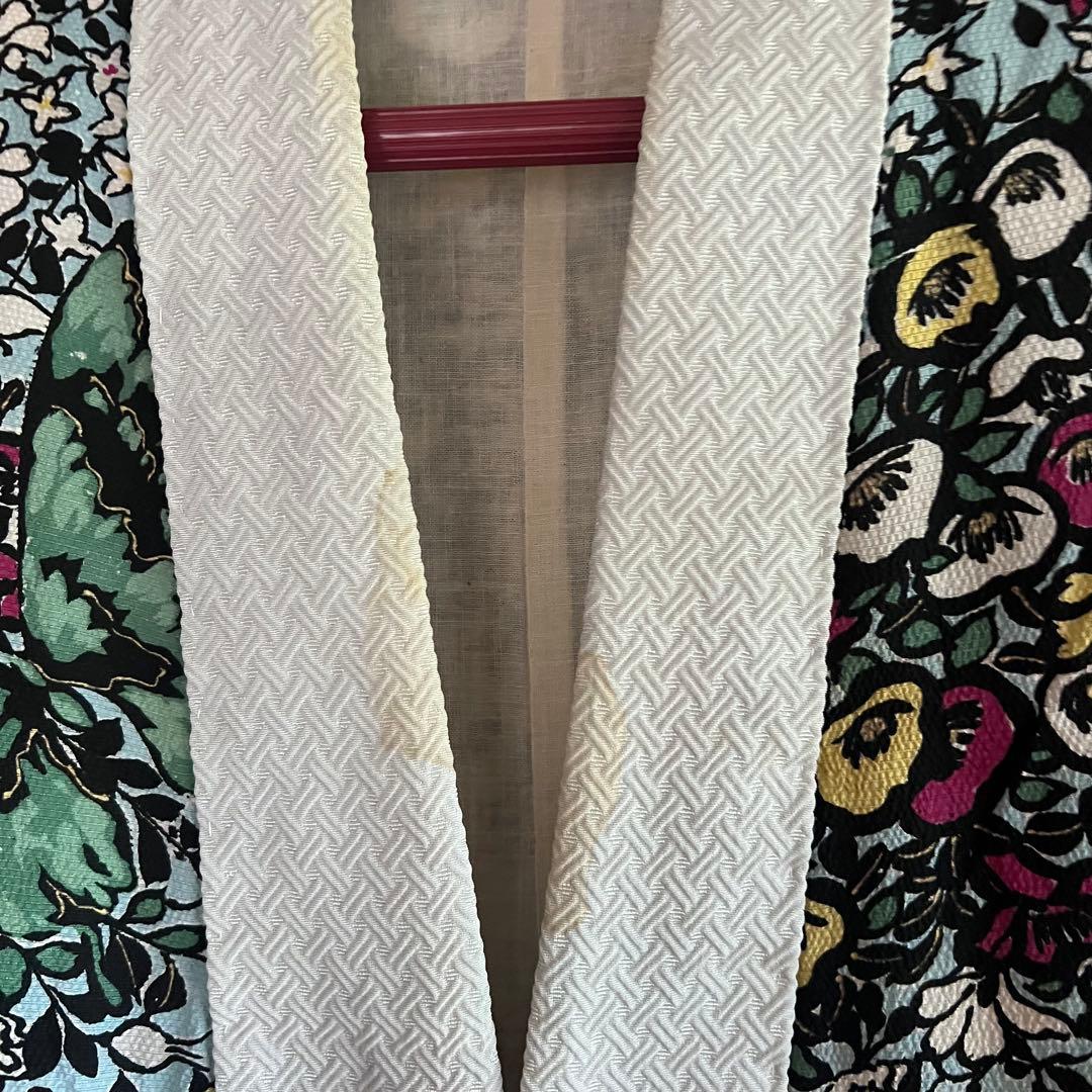 5905◆アンティーク長襦袢水色アールヌーボー薔薇と蝶々おしゃれ洋風modern