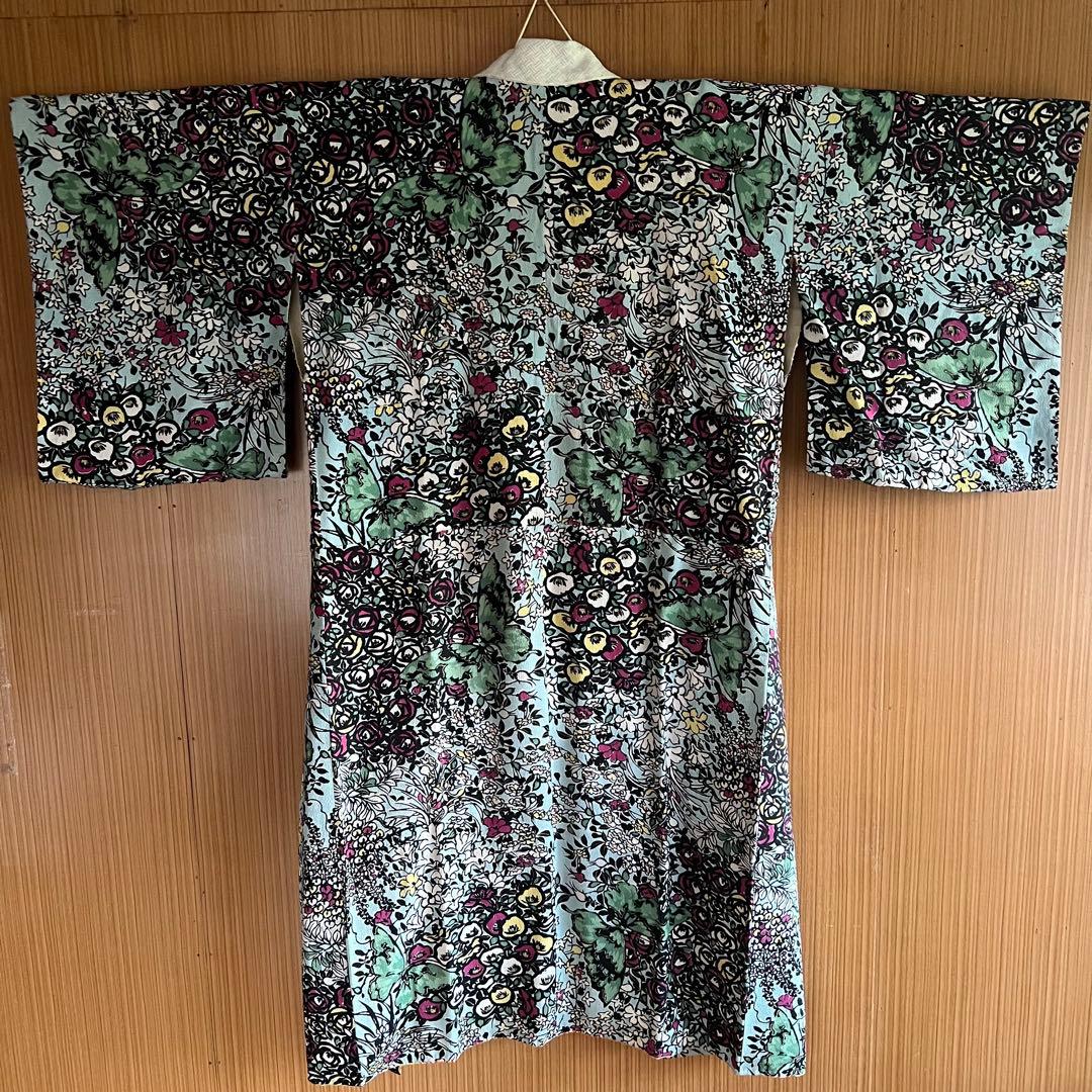 5905◆アンティーク長襦袢水色アールヌーボー薔薇と蝶々おしゃれ洋風modern