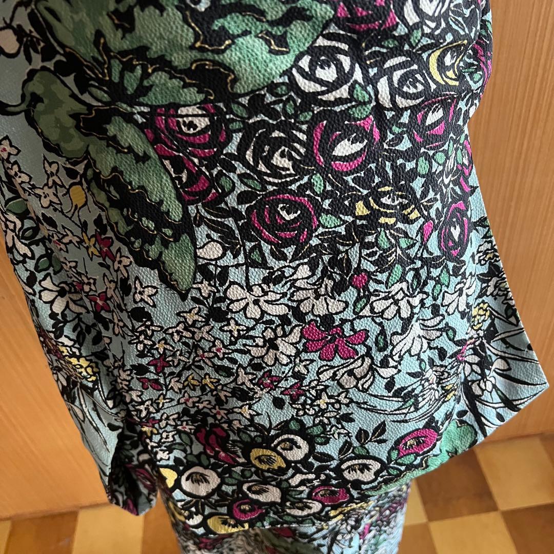 5905◆アンティーク長襦袢水色アールヌーボー薔薇と蝶々おしゃれ洋風modern