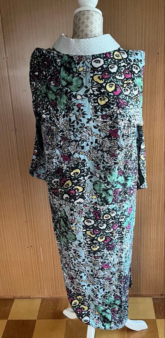 5905◆アンティーク長襦袢水色アールヌーボー薔薇と蝶々おしゃれ洋風modern