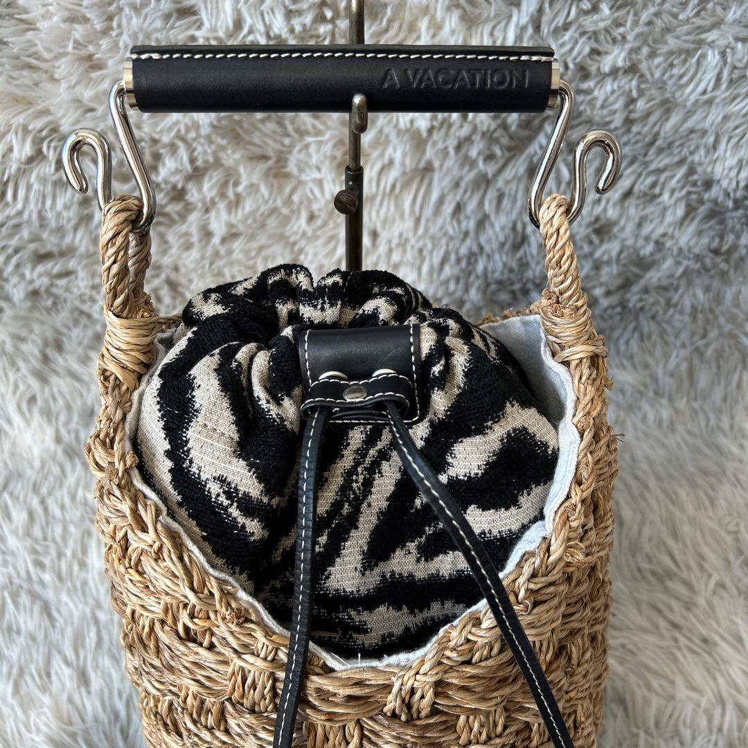 【未使用品】A VACATION BUCKET ZEBRAかごバッグ サファリ