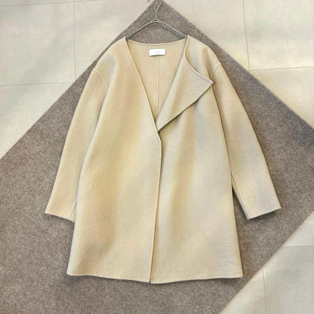 アストラット♡アシンメトリー ウール リバーコート ノーカラー 日本製 ベージュ