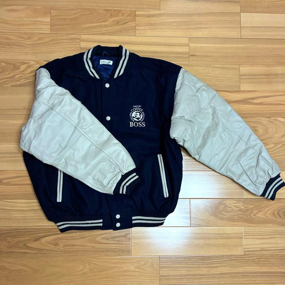新品♡SUNTORY BOSS♡ボスジャン スタジャン 袖レザー 牛革 本革