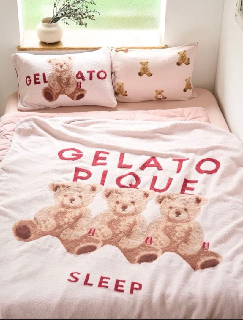 新品タグ付 ジェラートピケ sleep ベア ジャガード マルチカバー ピンク