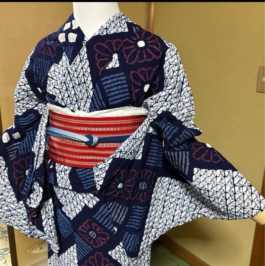 有松鳴海絞りフルセット4点 博多半幅帯＋帯締め＋帯揚げ＋高級浴衣　桁70