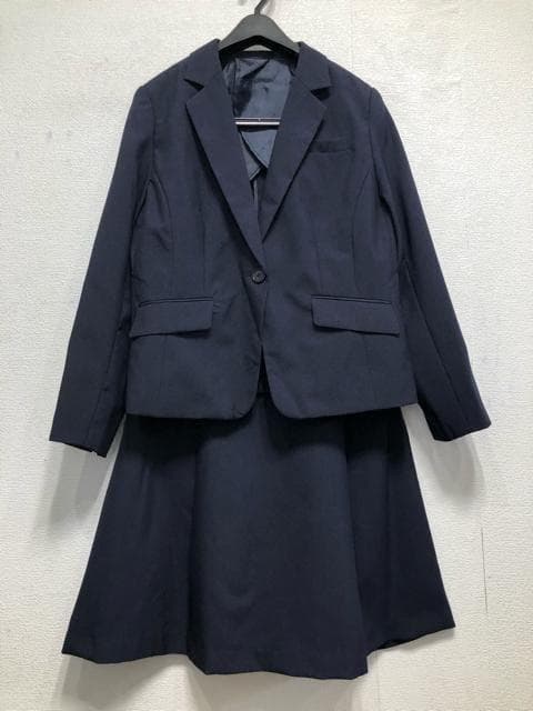新品☆19号LL3L♪紺系♪タックフレア洗えるスカートスーツ☆r141