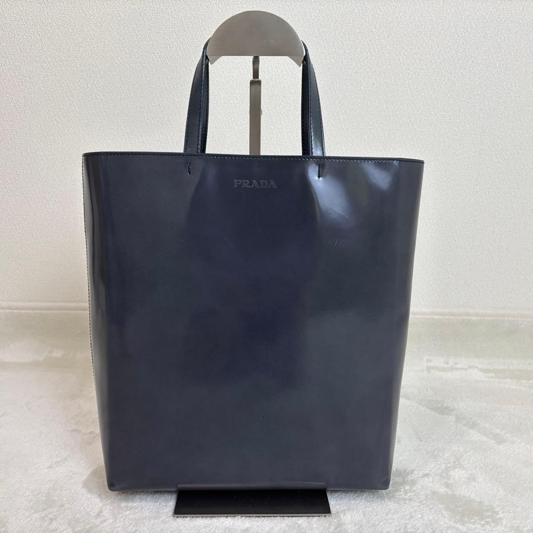 PRADA　プラダ　トートバッグ　手提げ　鞄　パテントレザー　紺　収納袋