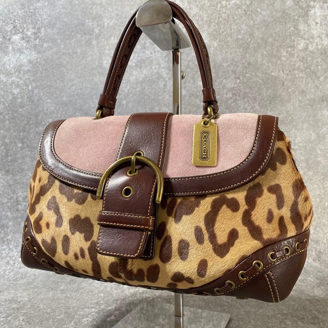 極美品　COACH ソーホー トート　ワンショルダーバッグ レオパード　ハラコ