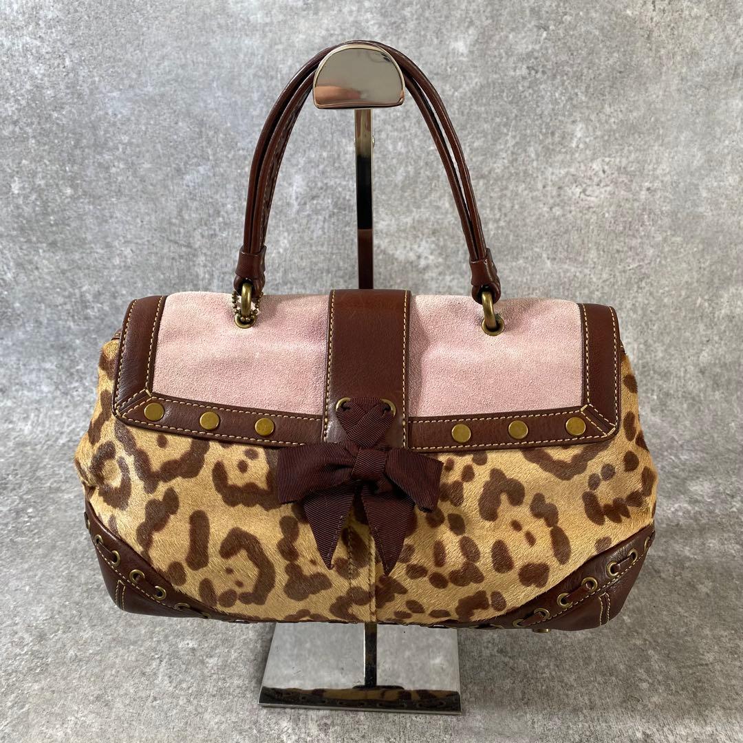 極美品　COACH ソーホー トート　ワンショルダーバッグ レオパード　ハラコ