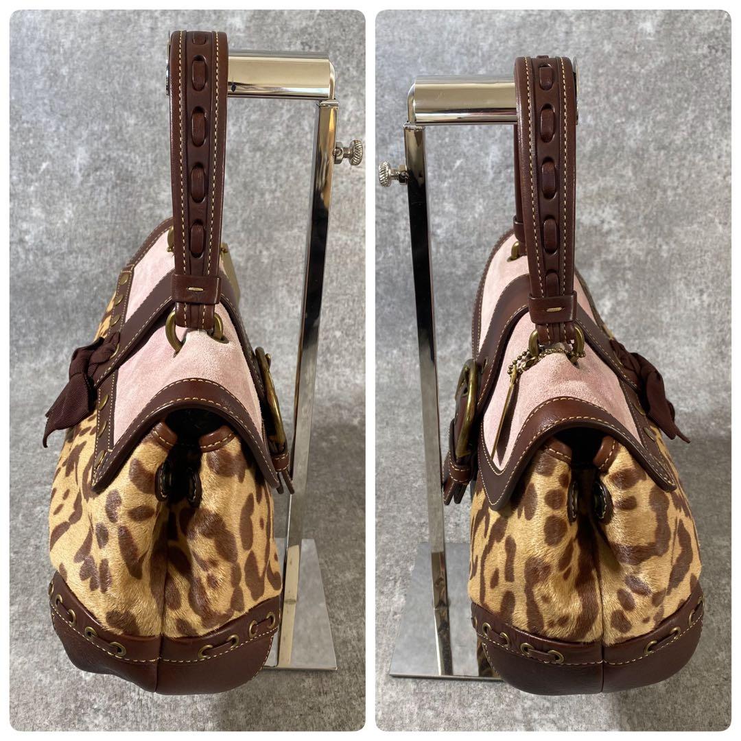 極美品　COACH ソーホー トート　ワンショルダーバッグ レオパード　ハラコ