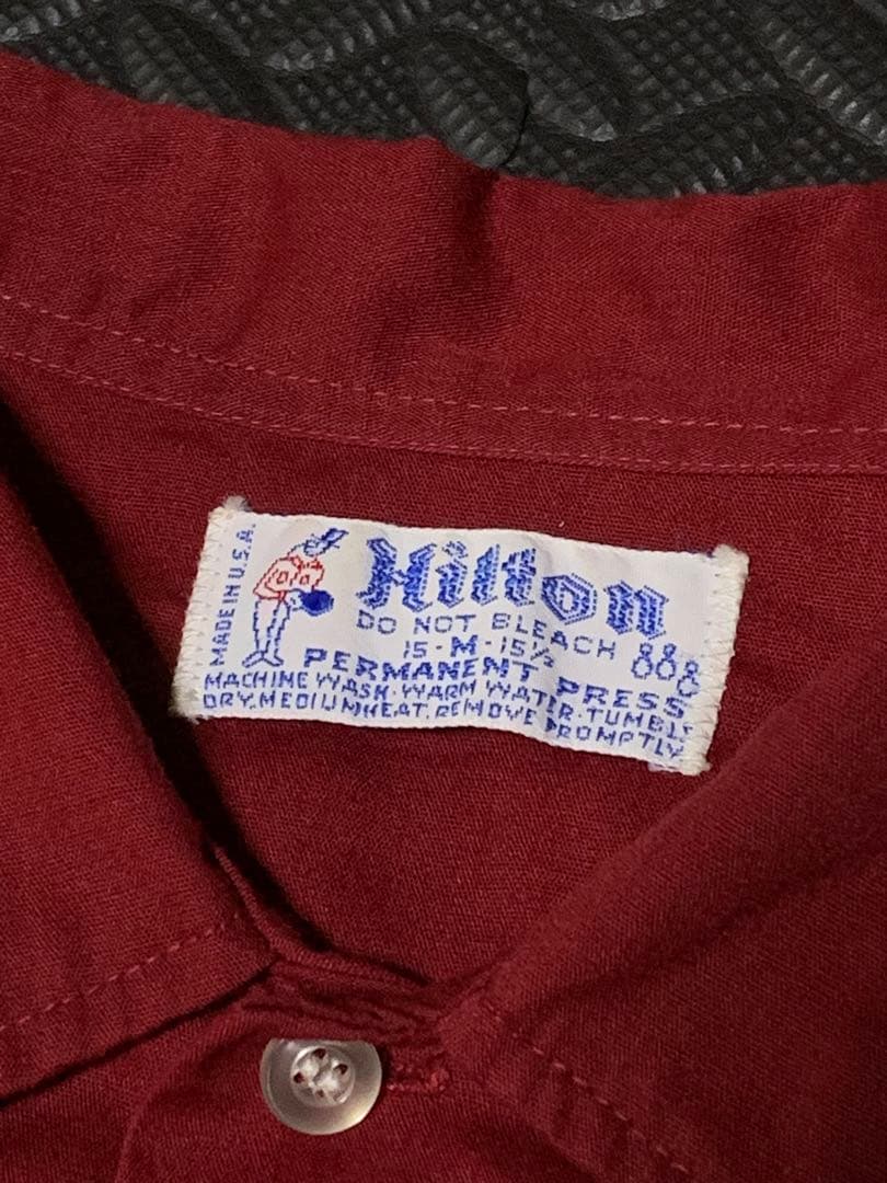 USA製 70s Hilton ヴィンテージ ボーリングシャツ M チェーン刺繍