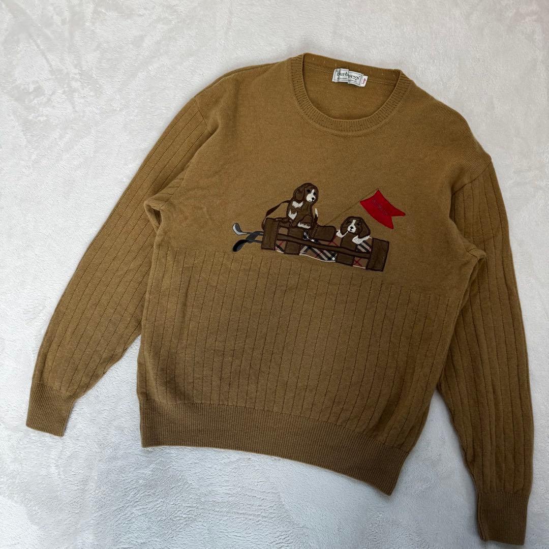 【美品】BURBERRYS ニット セーター 毛100% 犬刺繍　L ブラウン