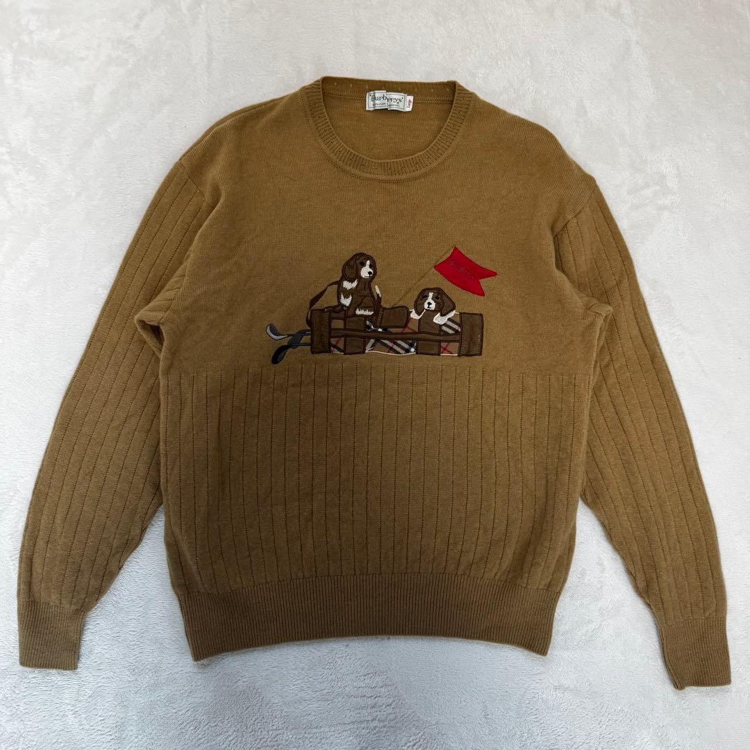 【美品】BURBERRYS ニット セーター 毛100% 犬刺繍　L ブラウン