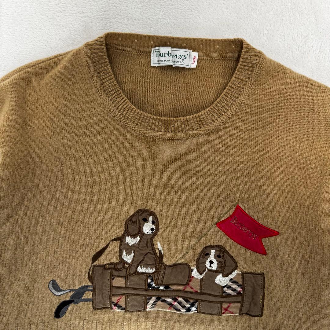 【美品】BURBERRYS ニット セーター 毛100% 犬刺繍　L ブラウン