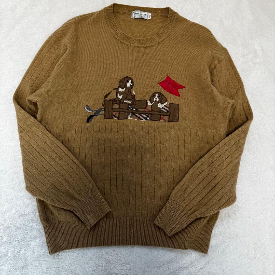 【美品】BURBERRYS ニット セーター 毛100% 犬刺繍　L ブラウン