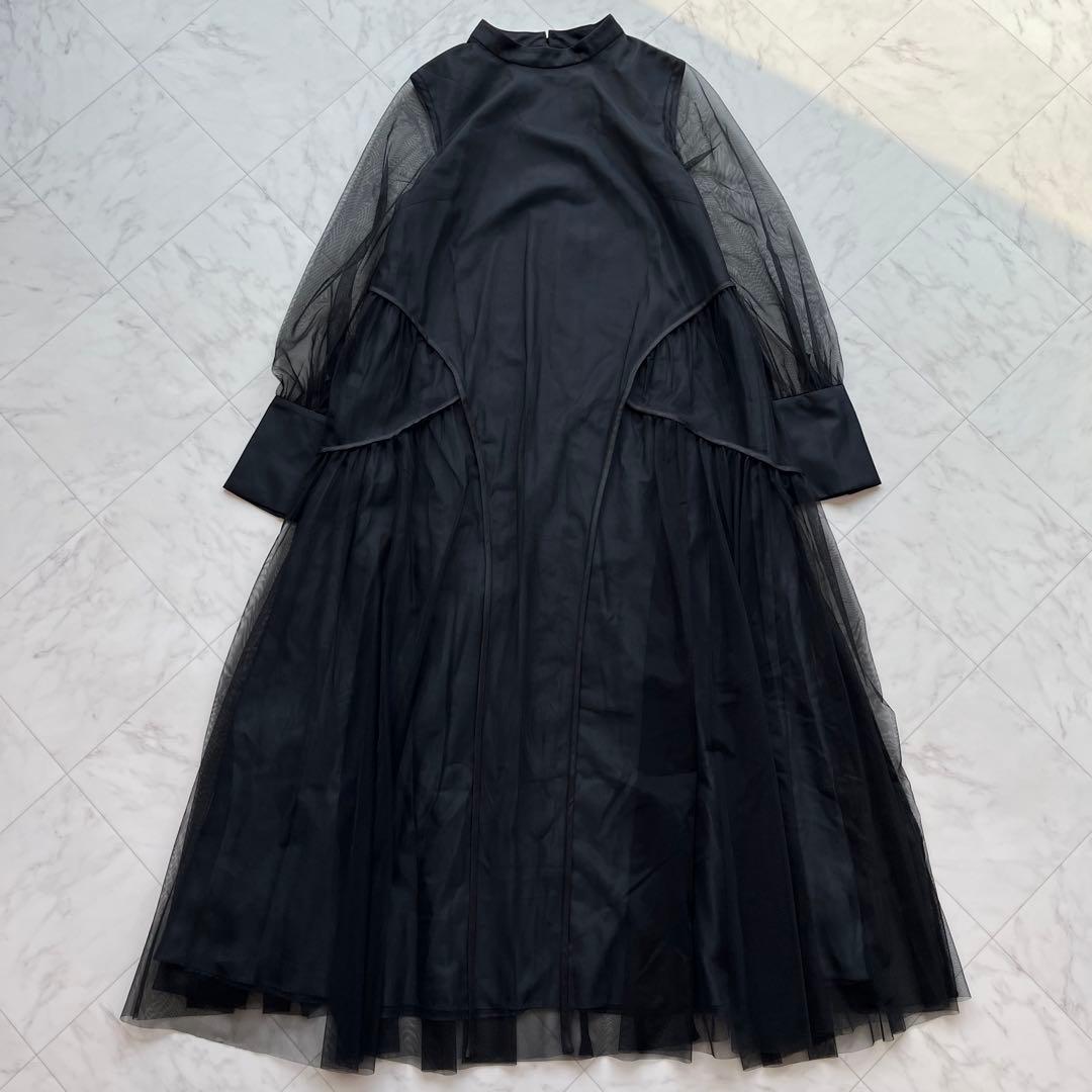 niana チュールパイピングAラインドレス オケージョンドレス ブラック　M