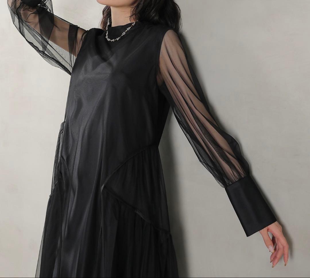 niana チュールパイピングAラインドレス オケージョンドレス ブラック　M