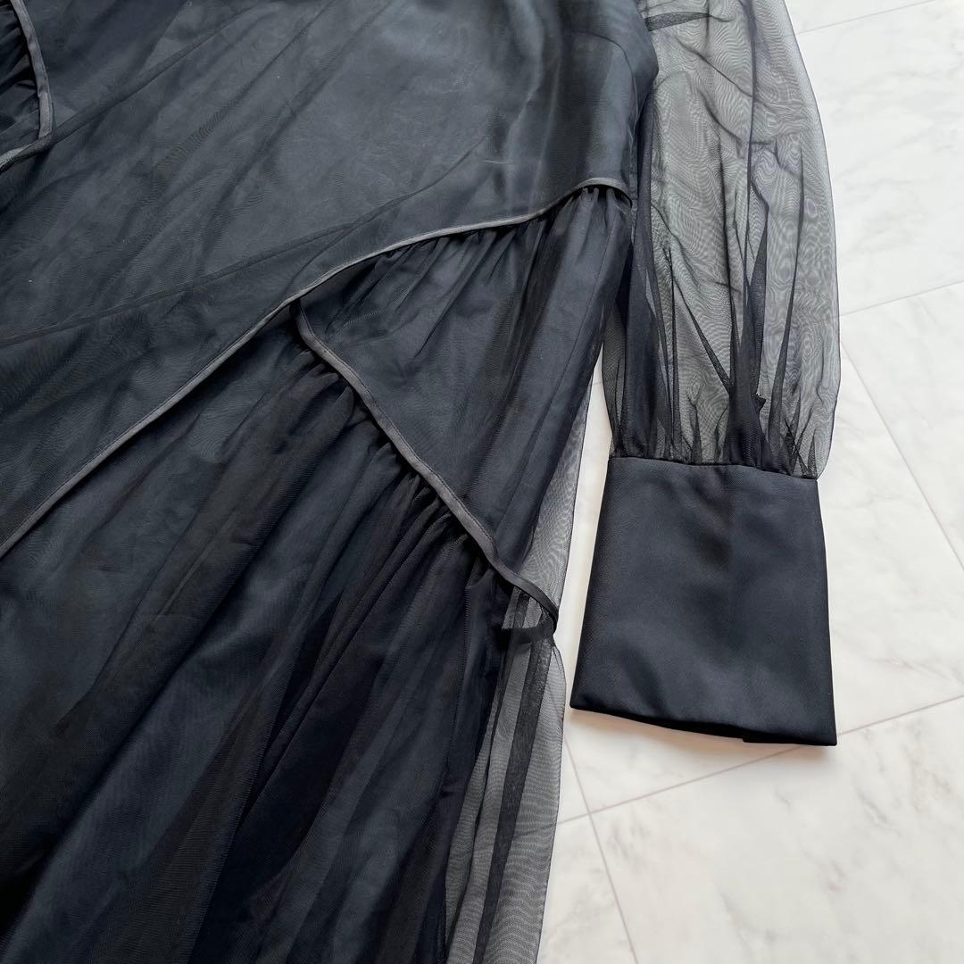 niana チュールパイピングAラインドレス オケージョンドレス ブラック　M