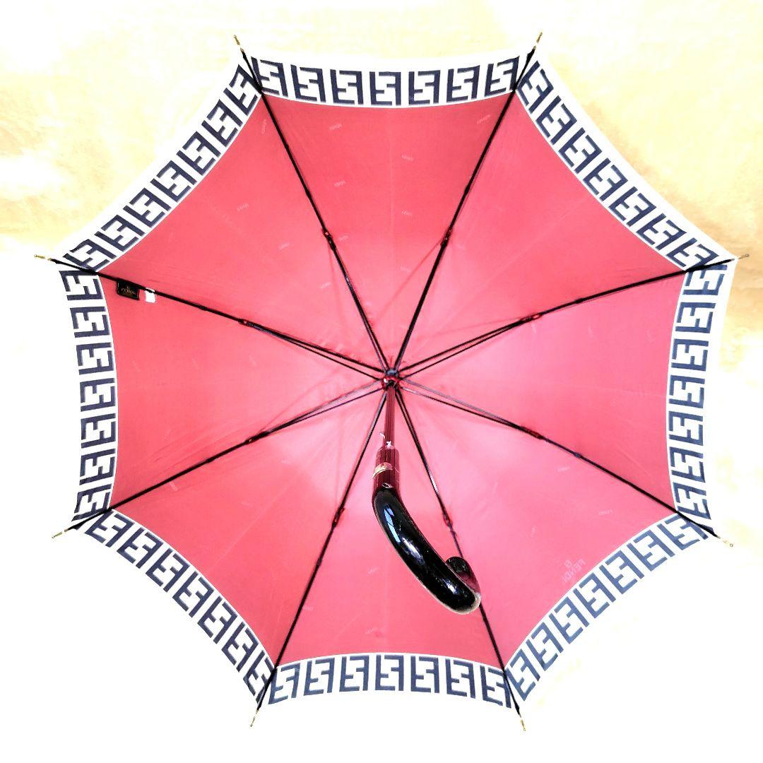 極美品 フェンディ 長傘 ズッカ柄 FF イタリア製 雨傘 レッド 赤 梅雨