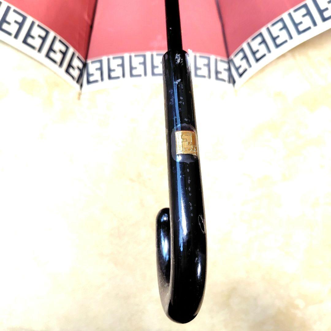 極美品 フェンディ 長傘 ズッカ柄 FF イタリア製 雨傘 レッド 赤 梅雨