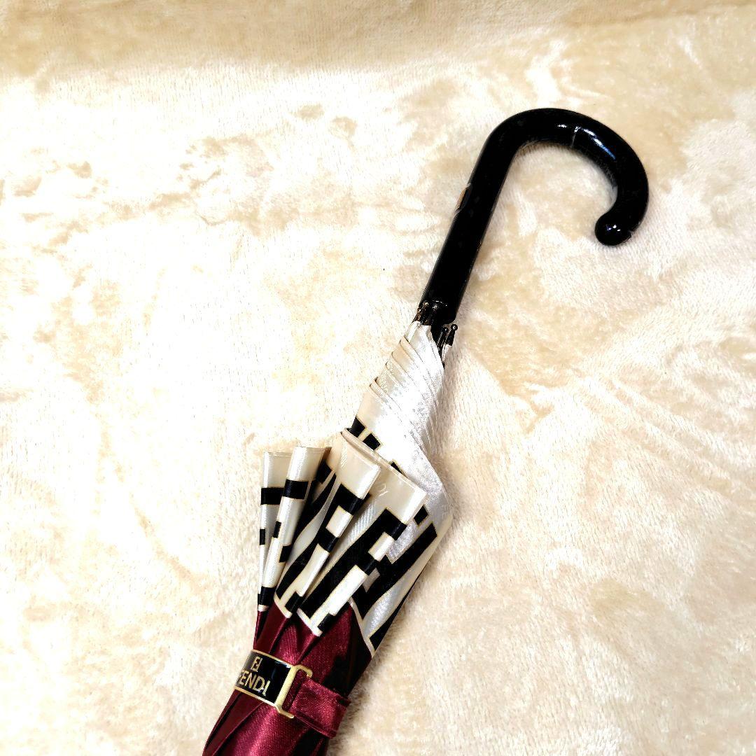 極美品 フェンディ 長傘 ズッカ柄 FF イタリア製 雨傘 レッド 赤 梅雨