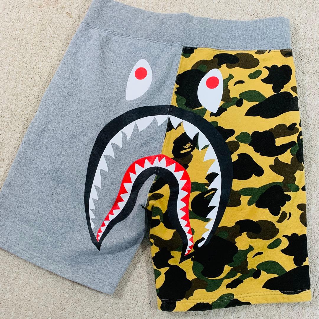 A BATHING APE ハーフパンツ　シャーク　迷彩　グレー　XL