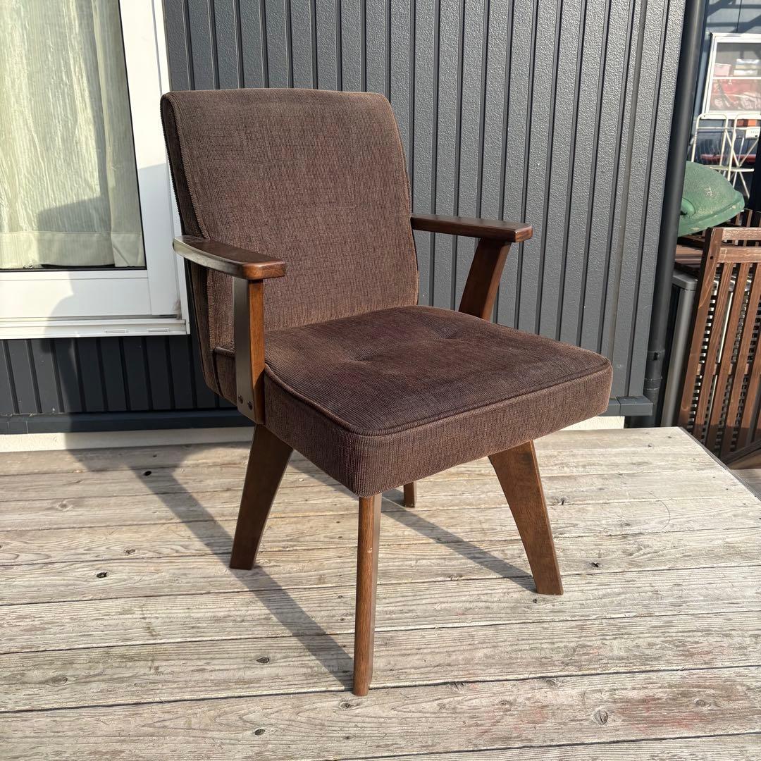 ②北欧レトロ 山善 回転式 天然木製椅子 アームチェア ダイニングチェア コタツ