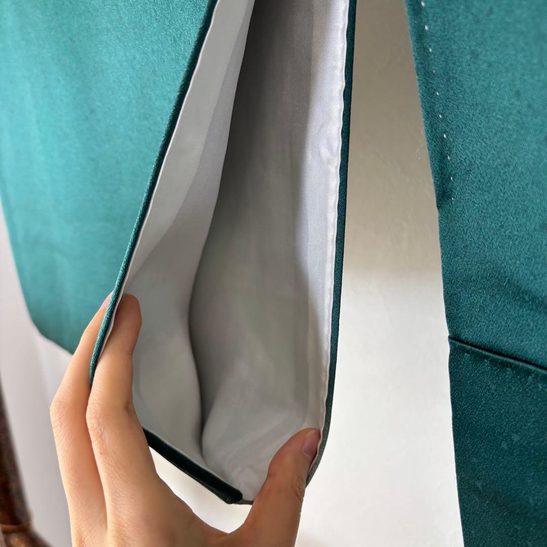 超美品　訪問着　正絹　現代　着物　青緑　紺　青　黄色　光沢　165裄68