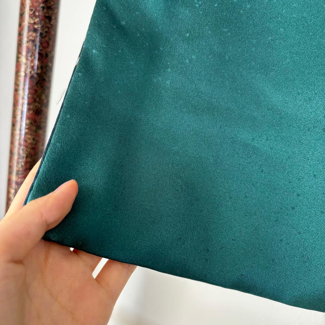 超美品　訪問着　正絹　現代　着物　青緑　紺　青　黄色　光沢　165裄68