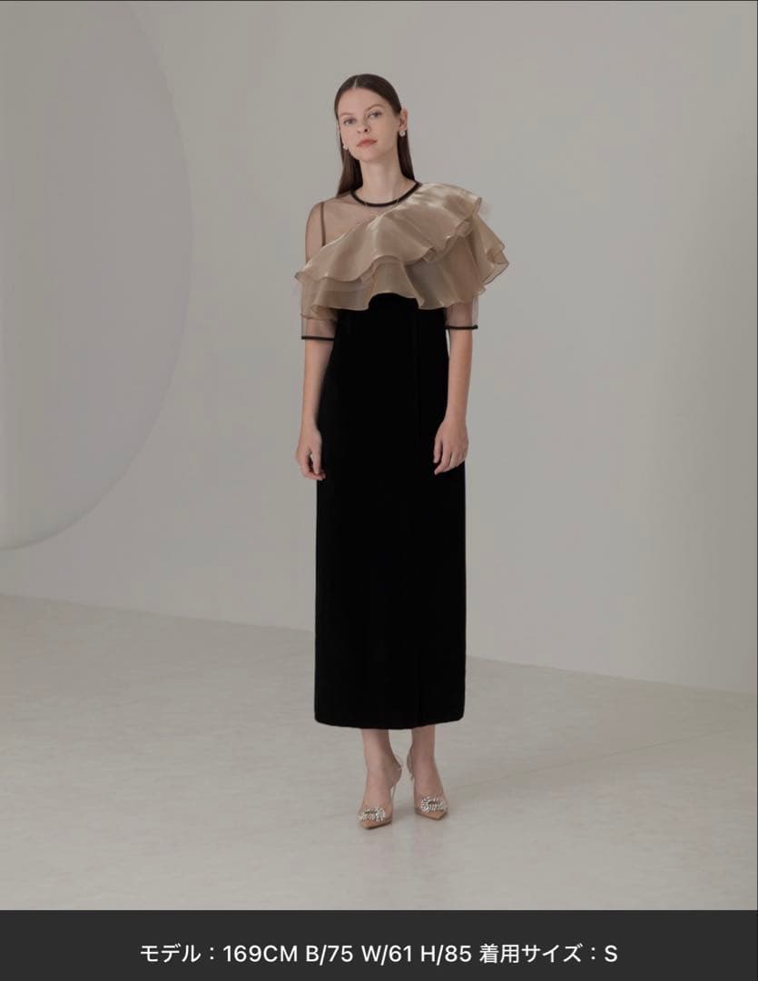 【LEJA】アシンメトリーティアードフリル3WAYベロアIラインドレスワンピース