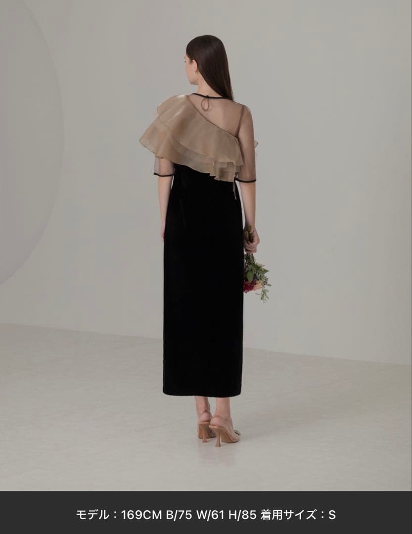 【LEJA】アシンメトリーティアードフリル3WAYベロアIラインドレスワンピース