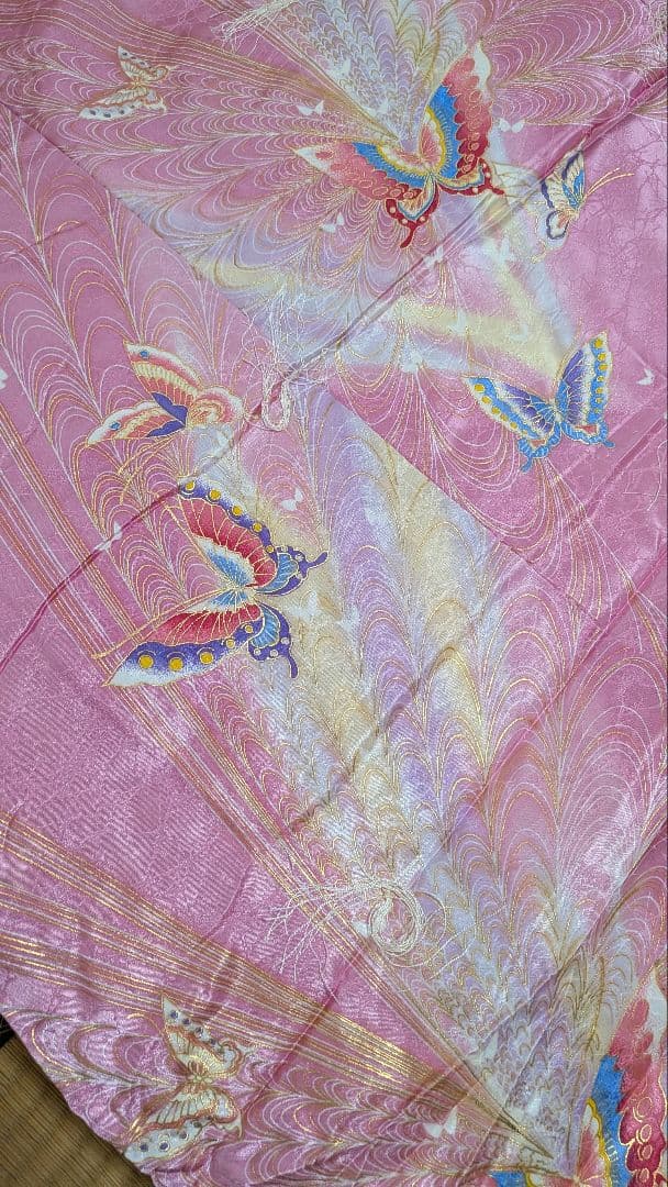 ◆年始 セール◆婚礼ぶとん①　掛け敷きセット　年代物　ピンク　蝶