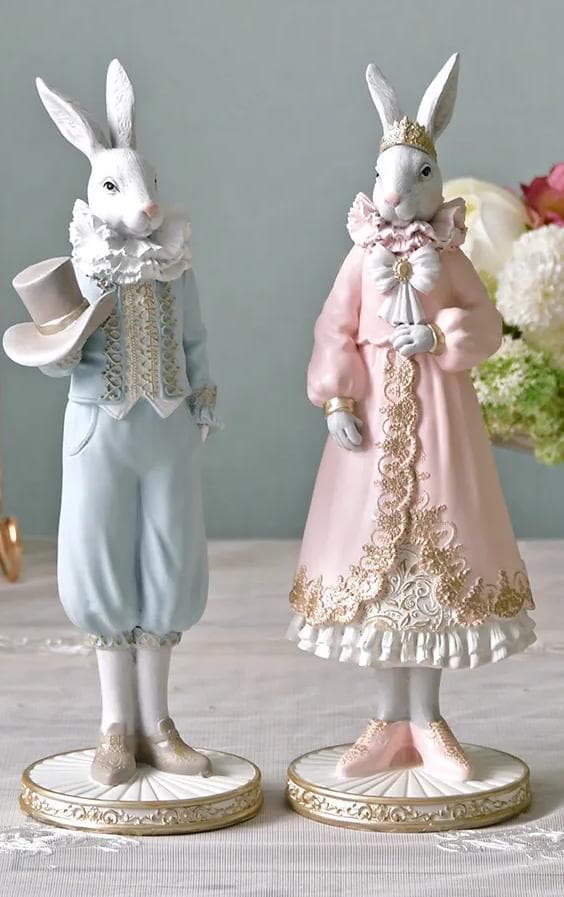 お洒落で素敵な置物2個セット・プリンス＆プリンセスラビット