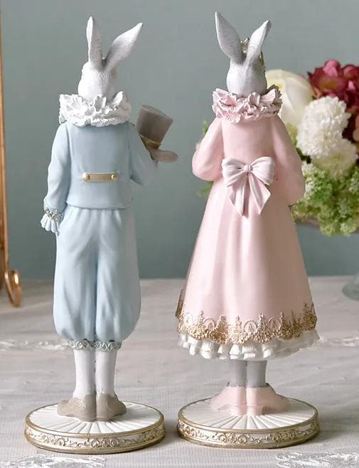 お洒落で素敵な置物2個セット・プリンス＆プリンセスラビット
