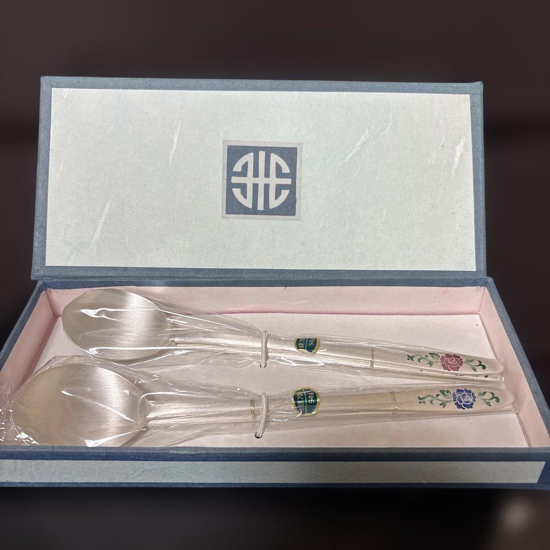銀製　スプーン・箸セット　Ag700 93.75g 2組　韓国製