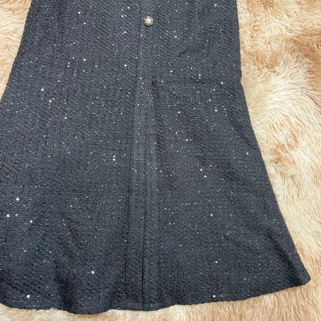 Leja (M) ラメ混ツイードレザーパイピングパール釦スパンコールマーメイド