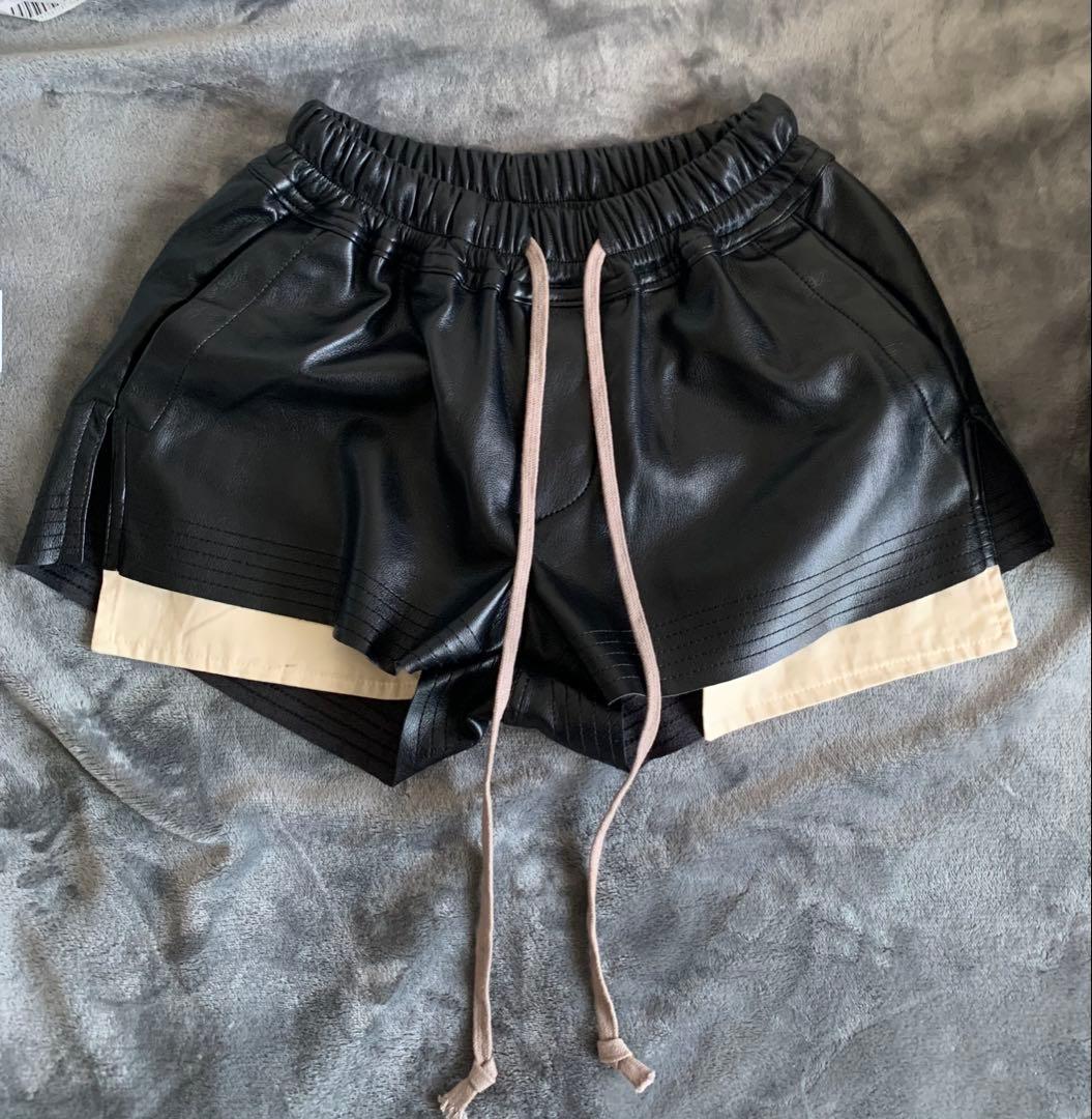 Rick Owens 合成皮革 ハーフパンツ 黒とベージュ