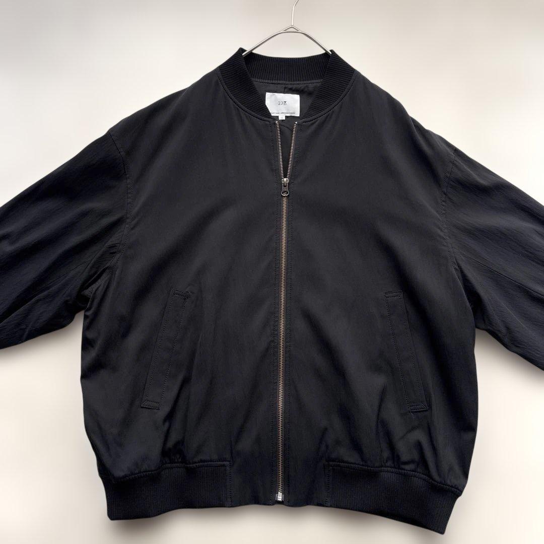 23区 美品 キュプラナイロンストレッチ MA-1 ブルゾン 黒 大きいサイズ