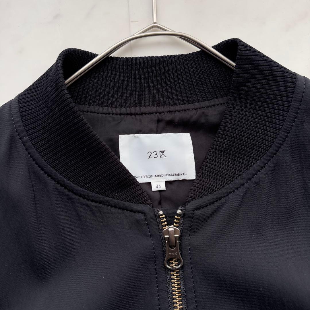 23区 美品 キュプラナイロンストレッチ MA-1 ブルゾン 黒 大きいサイズ