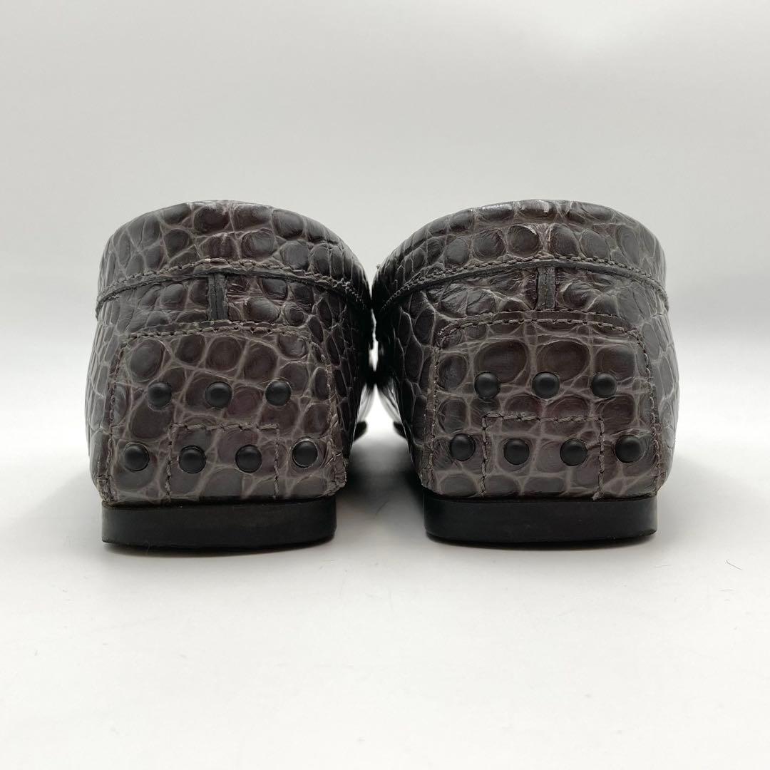 Kuma33✨ TOD'S ローファー 革靴 ダブルT グレー クロコ