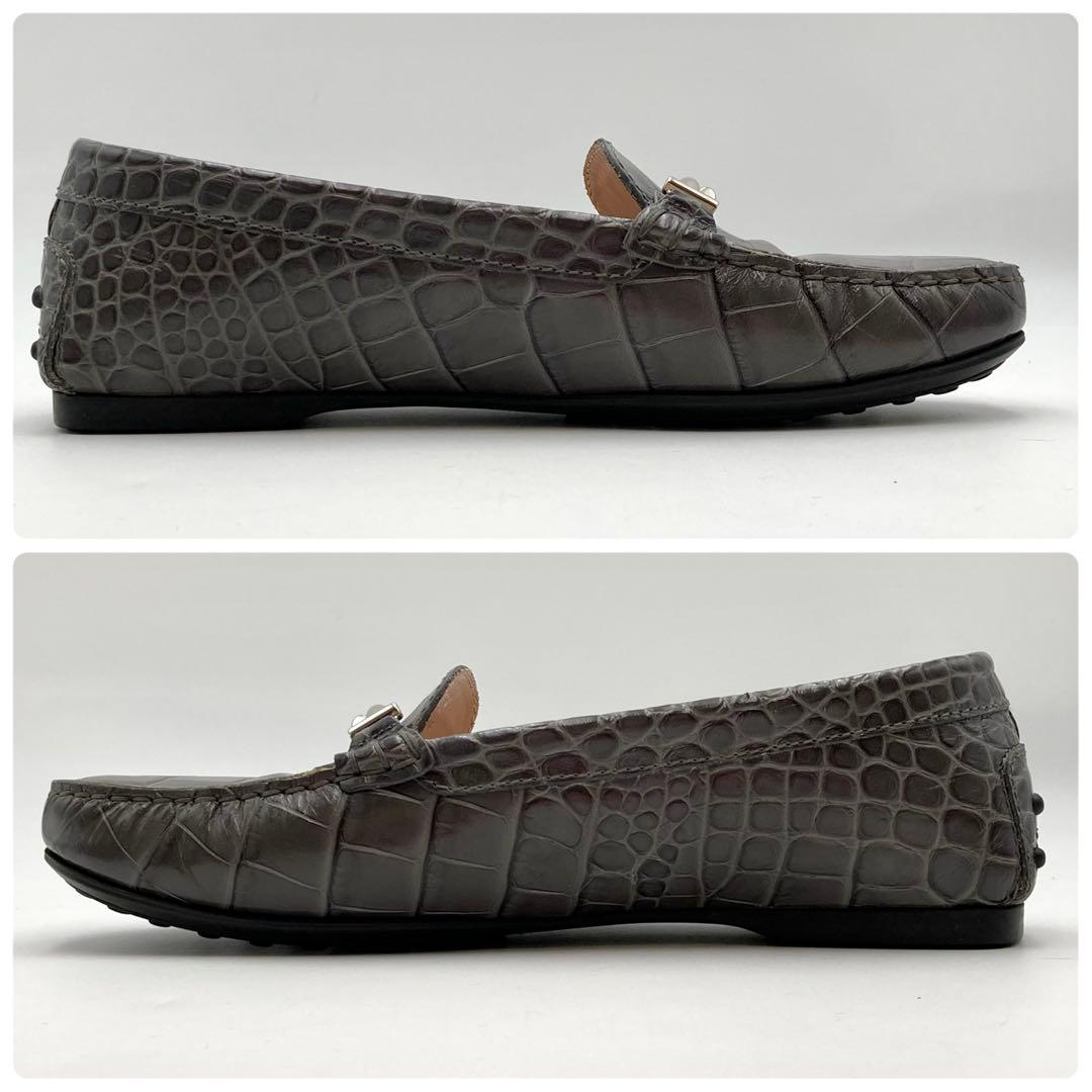 Kuma33✨ TOD'S ローファー 革靴 ダブルT グレー クロコ