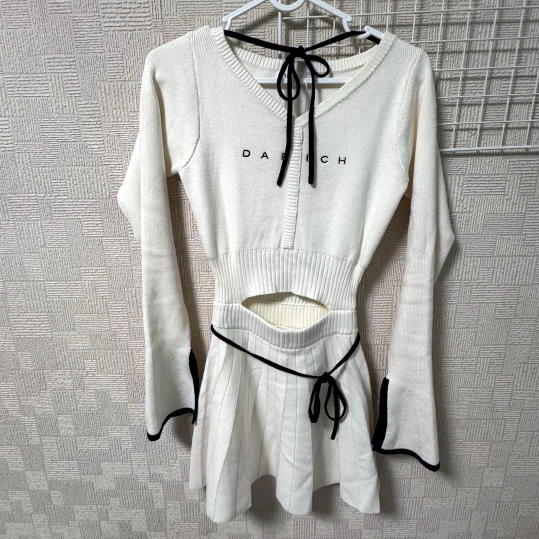 【Darich】ウエストオープンリボンデザインニットミニワンピース FREE