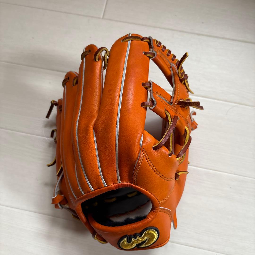 オレンジ レザー 硬式グローブ ストライプ