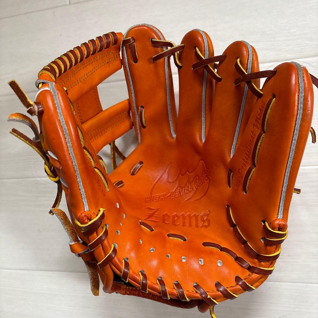 オレンジ レザー 硬式グローブ ストライプ