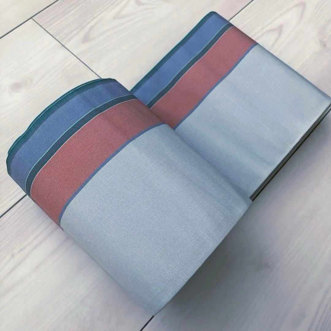 本場筑前博多織　半幅帯　タグ付　花唐草模様　ブルーグレー　No.3-22