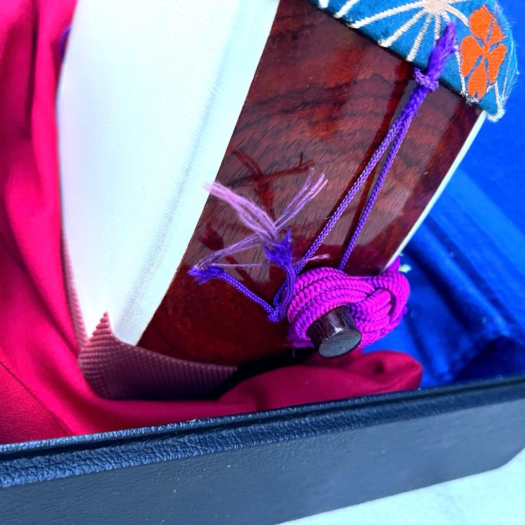 木製 津軽三味線 花柄装飾 ハードケース付属品付き