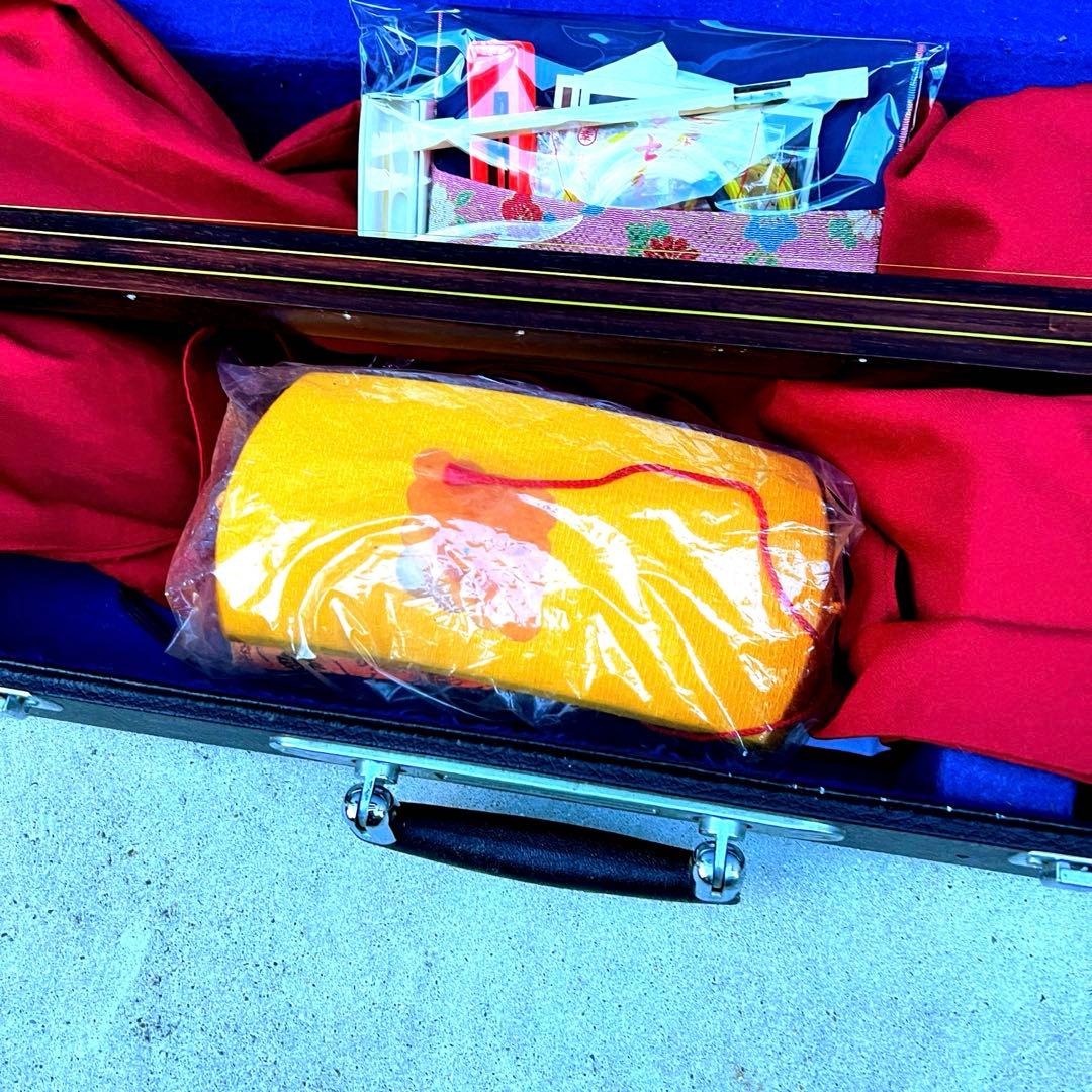 木製 津軽三味線 花柄装飾 ハードケース付属品付き