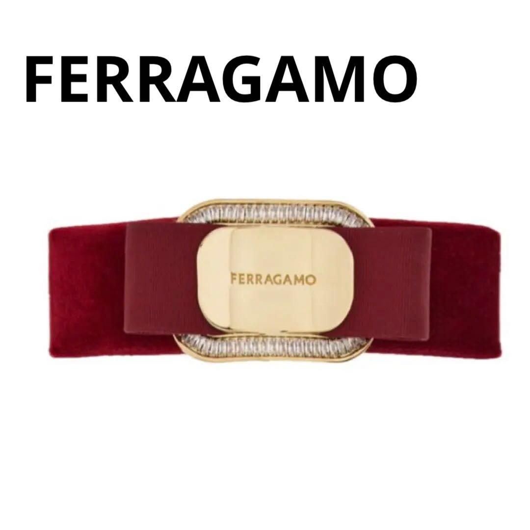 【美品】FERRAGAMOフェラガモ スエードリボンバレッタボルドー ビジュー
