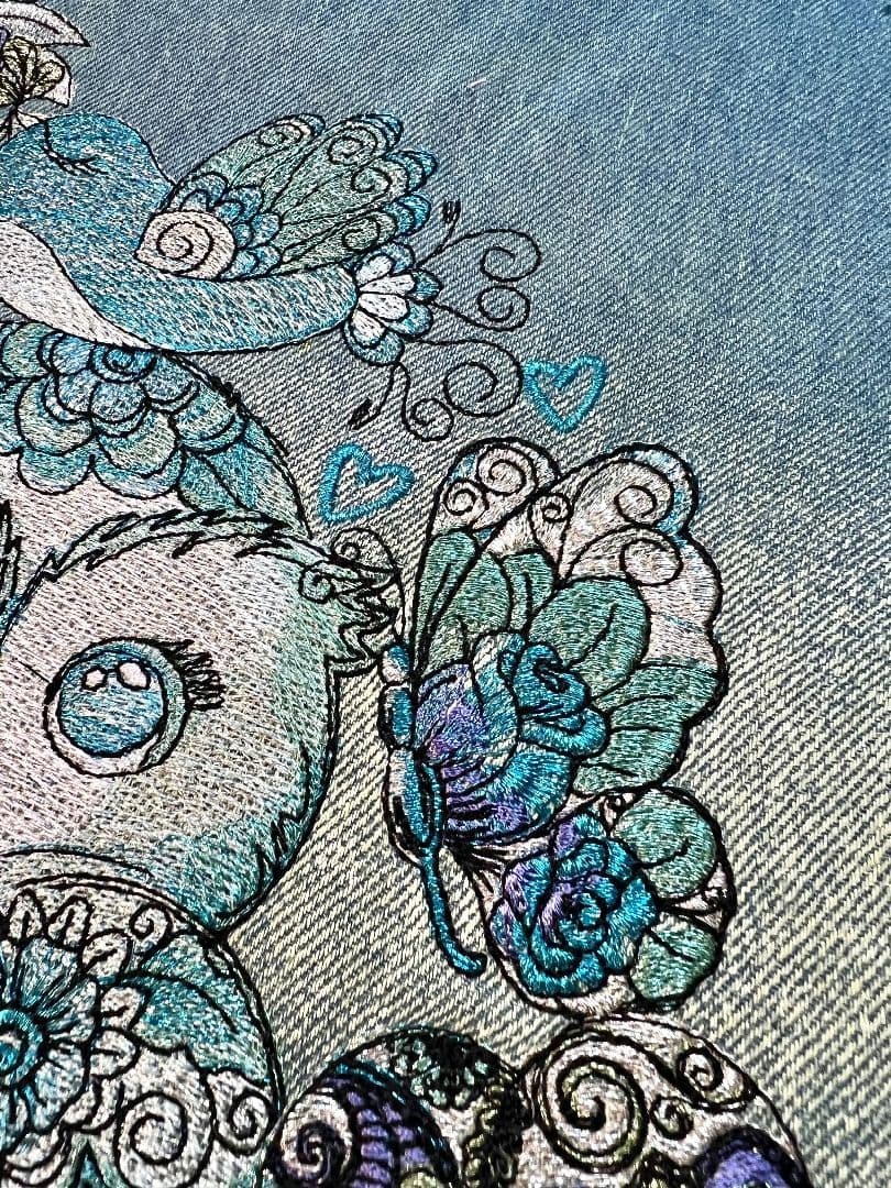 インディゴグラデデニム♡刺繍のふんわり柔らかショルダーバッグ♡フクロウちゃん