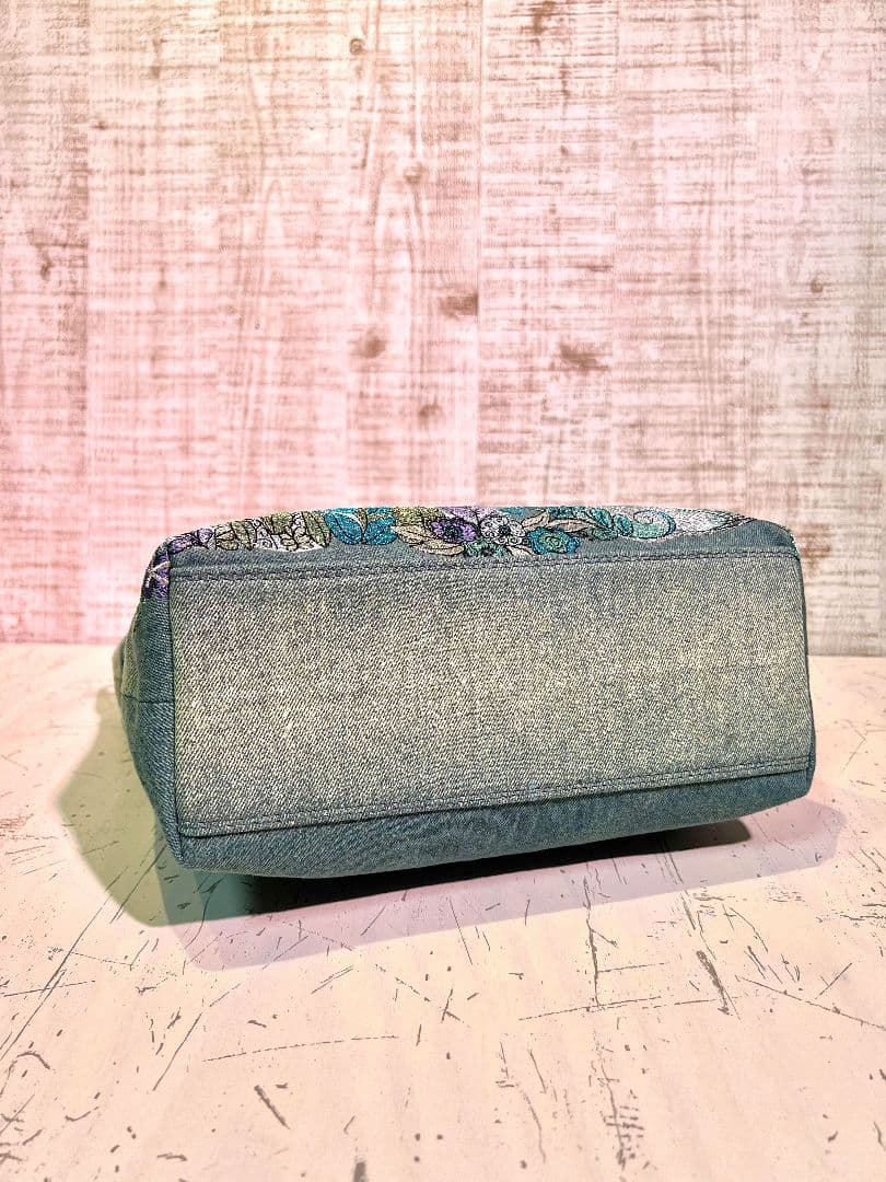 インディゴグラデデニム♡刺繍のふんわり柔らかショルダーバッグ♡フクロウちゃん